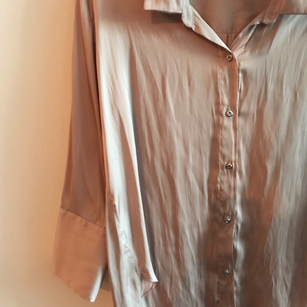 Halston Mauve/Nude satin button down shirt - Picture 3 of 7